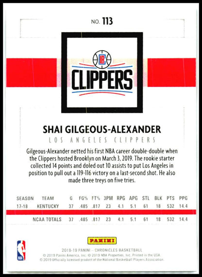 2018-19 Panini Chronicles Bronze #113 Shai Gilgeous-Alexander Rookie Clippers