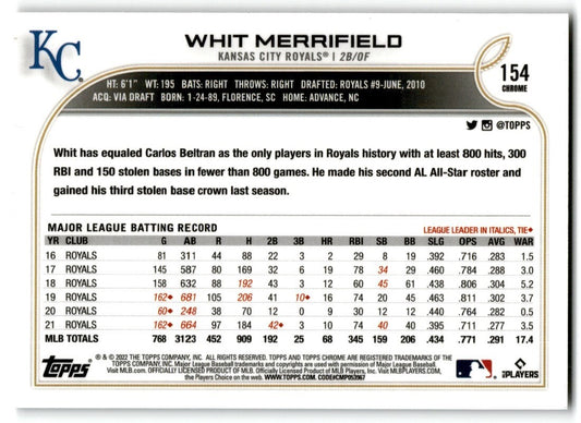 2022 Topps Chrome Sepia Refractor Whit Merrifield Kansas City Royals #154