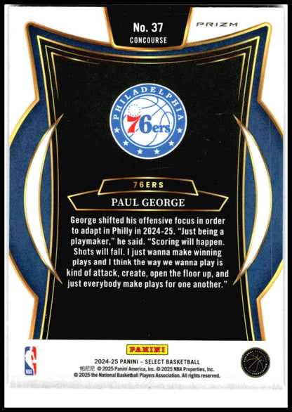 2024-25 Panini Select Blue Cracked Ice Prizm #37 Paul George Philadelphia 76ers