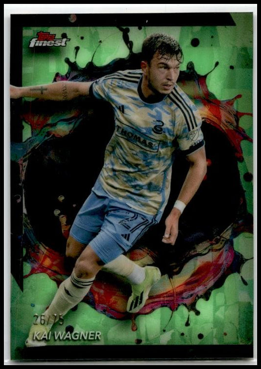 2024 Finest MLS Neon Green Refractor #225 Kai Wagner #/75 Philadelphia Union