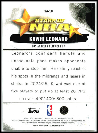 2025-26 Topps Stars of the NBA #SA-18 Kawhi Leonard Los Angeles Clippers