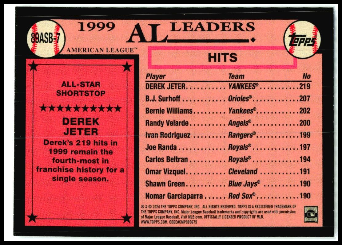 2024 Topps 35th Anniversary All-Stars Foil #89ASB-7 Derek Jeter Yankees