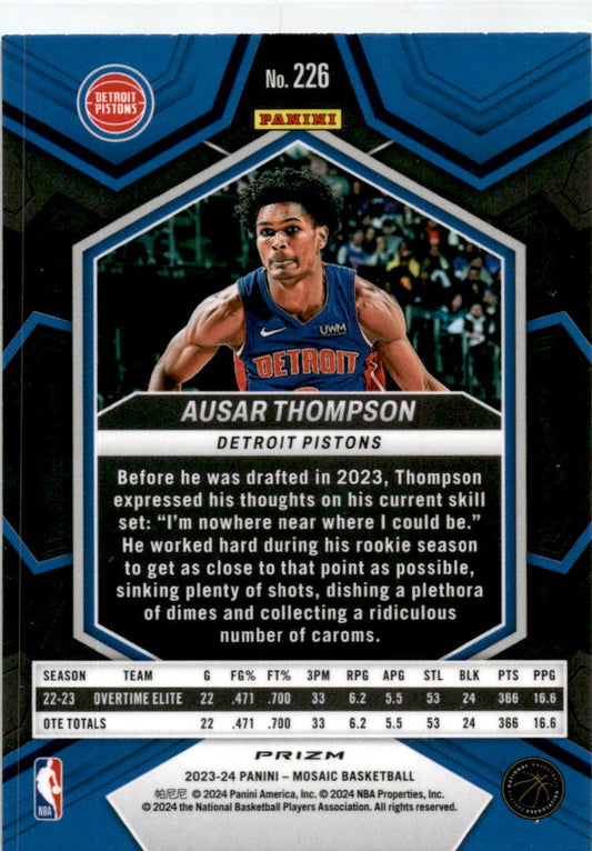 2023-24 Mosaic Green Prizm #226 Ausar Thompson Detroit Pistons
