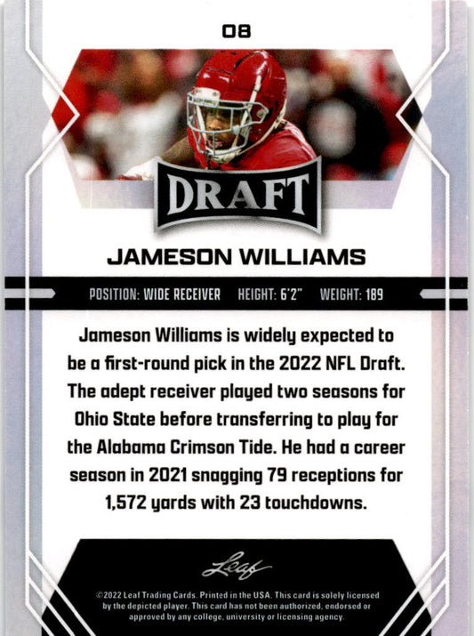 2022 Leaf Draft #8 Jameson Williams Alabama Crimson Tide