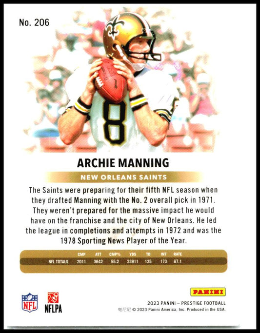 2023 Panini Prestige #206 Archie Manning New Orleans Saints