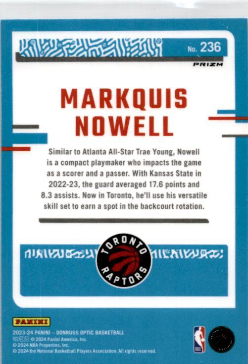 2023-24 Donruss Optic Blue Velocity #236 Markquis Nowell Rookie Toronto Raptors