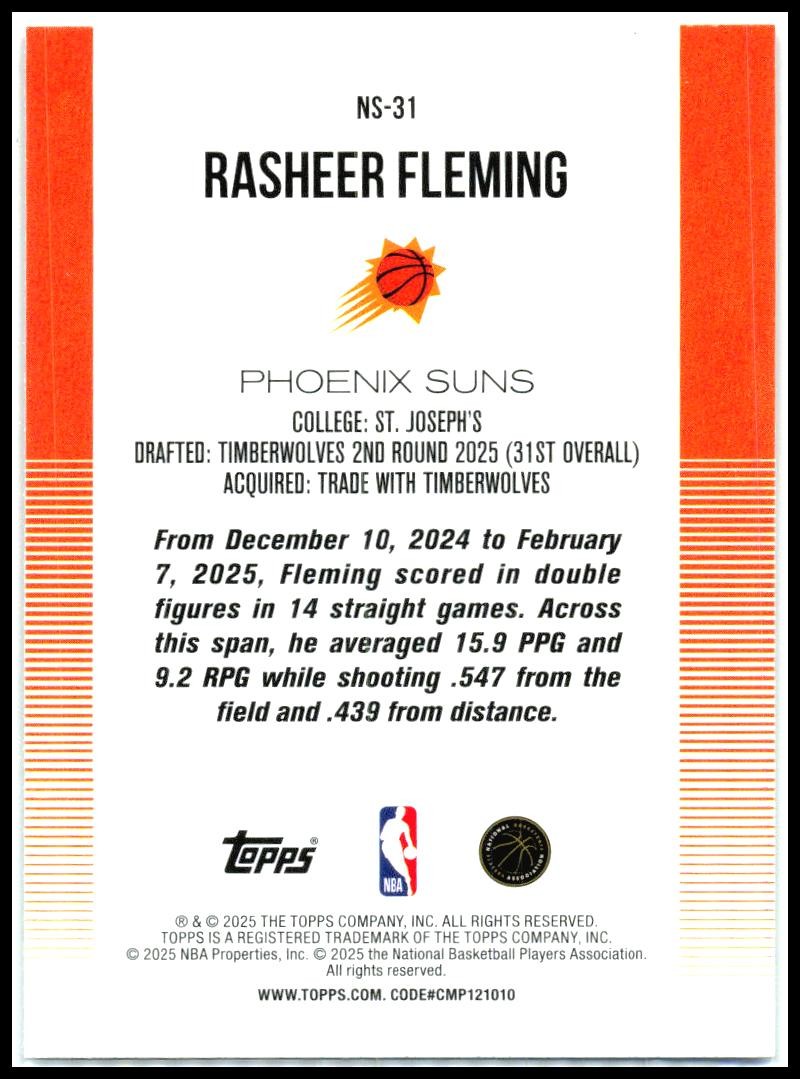 2025-26 Topps New School #NS-31 Rasheer Fleming Phoenix Suns