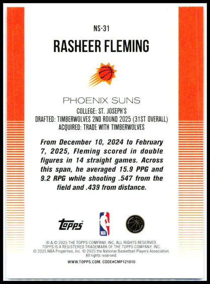 2025-26 Topps New School #NS-31 Rasheer Fleming Phoenix Suns