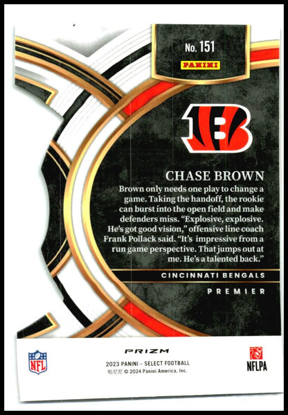 2023 Panini Select Silver Prizms Die Cuts #151 Chase Brown Rookie iBengals
