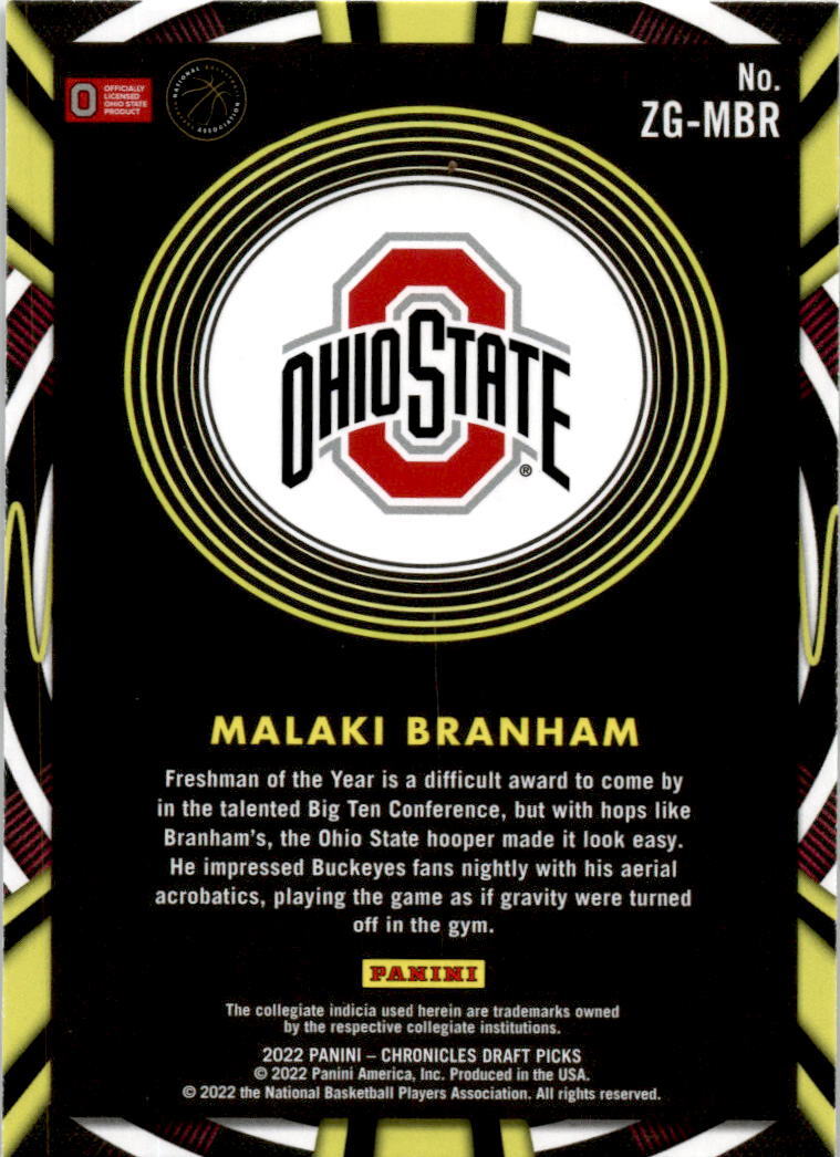 2022 Panini Chronicles Draft Picks Gamma Rays #ZG-MBR Malaki Branham Spurs