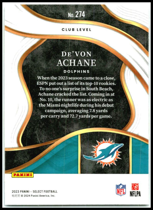 2023 Panini Select #274 De'Von Achane Miami Dolphins