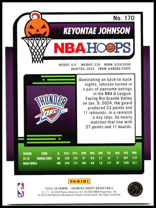 2023-24 Hoops Haunted Hoops #170 Keyontae Johnson Rookie Oklahoma City Thunder