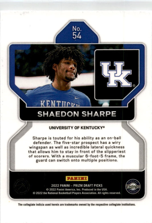 2022 Panini Prizm Draft Picks #54 Shaedon Sharpe Kentucky Wildcats