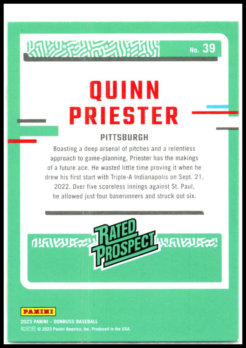 2023 Donruss #39 Quinn Priester Pittsburgh Pirates