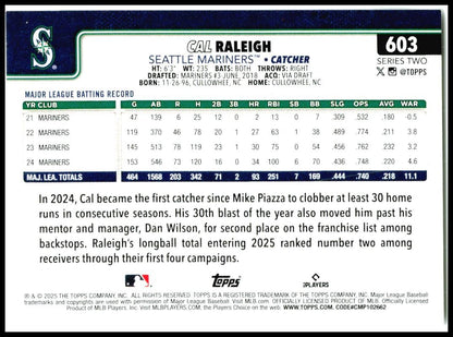 2025 Topps #603 Cal Raleigh Seattle Mariners
