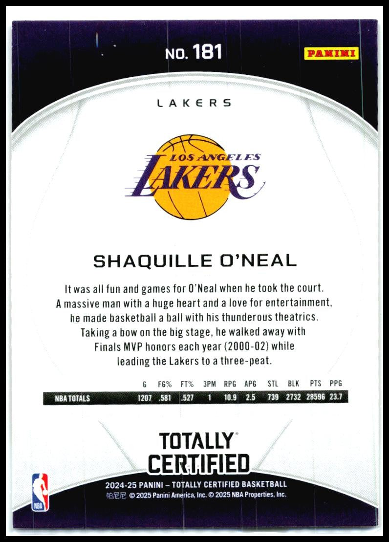 2024-25 Panini Totally Certified Mirror Maroon #181 Shaquille O'Neal Lakers