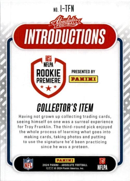 2024 Panini Absolute #I-TFN Troy Franklin Introductions