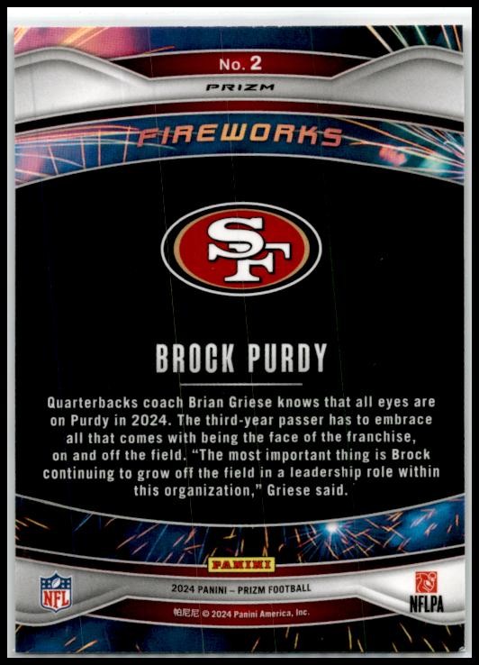 2024 Panini Prizm Fireworks Green Prizm #2 Brock Purdy San Francisco 49ers