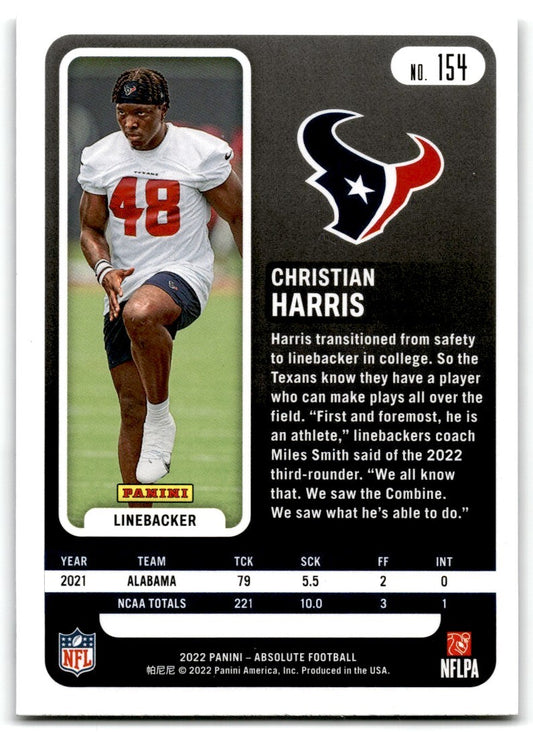 2022-23 Panini Absolute Christian Harris Houston Texans #154