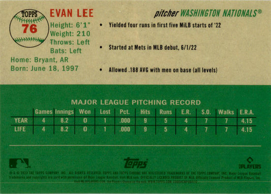 2023 Topps Chrome Platinum Anniversary Black Refractor #76 Evan Lee Rookie /10