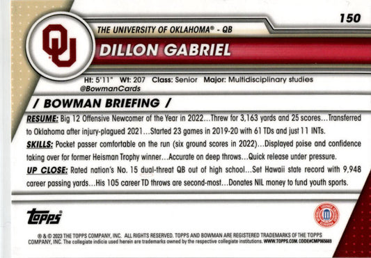 2023 Bowman University Chrome #150 Dillon Gabriel Oklahoma Sooners