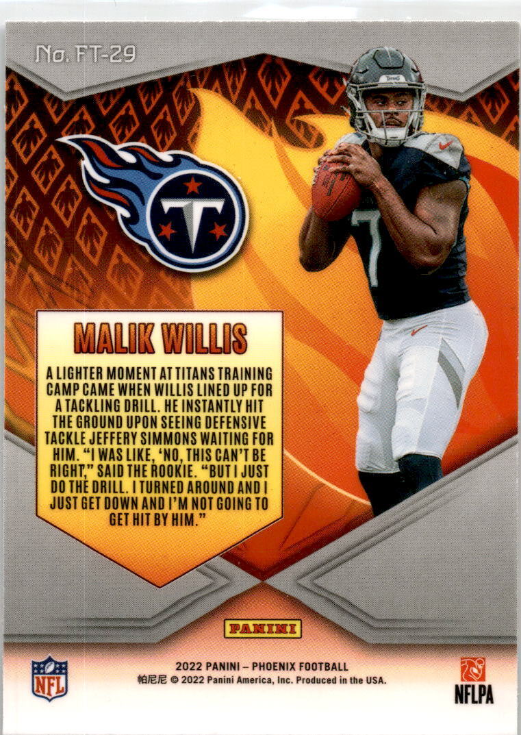 2022 Panini Phoenix Flame Throwers #FT-29 Malik Willis Tennessee Titans