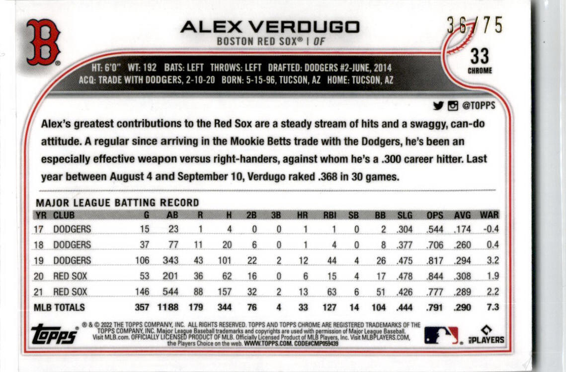 2022 Topps Purple/Yellow Sonic Pulse Refractor #356 Alex Verdugo Boston Red Sox