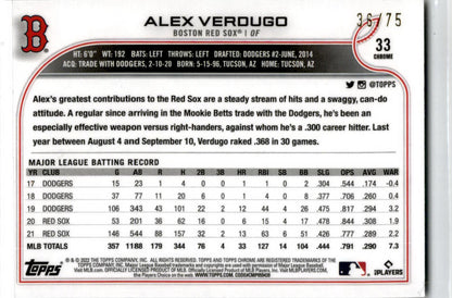 2022 Topps Purple/Yellow Sonic Pulse Refractor #356 Alex Verdugo Boston Red Sox