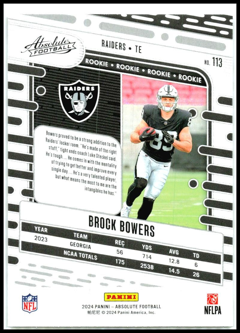 2024 Panini Absolute Yellow #113 Brock Bowers Las Vegas Raiders