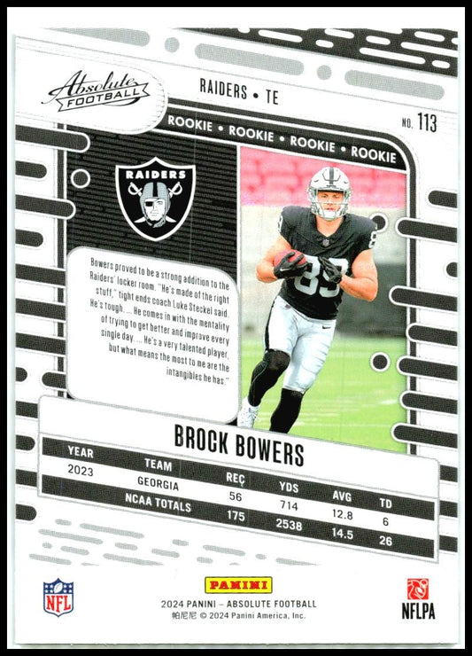 2024 Panini Absolute Yellow #113 Brock Bowers Las Vegas Raiders