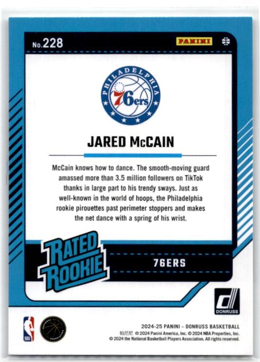 2024-25 Donruss #228 Jared McCain Rookie Philadelphia 76ers
