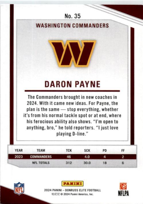 2024 Donruss Elite Status Explosion #35 Daron Payne #/875 Washington Commanders