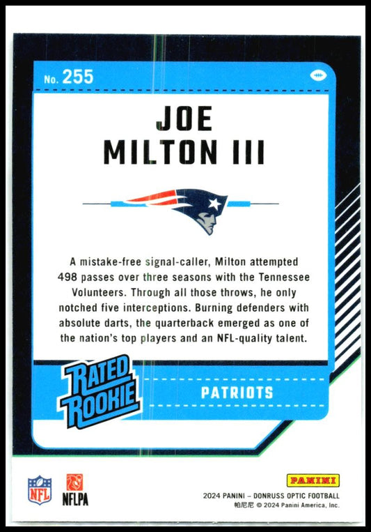 2024 Donruss Optic #255 Joe Milton III Rookie New England Patriots