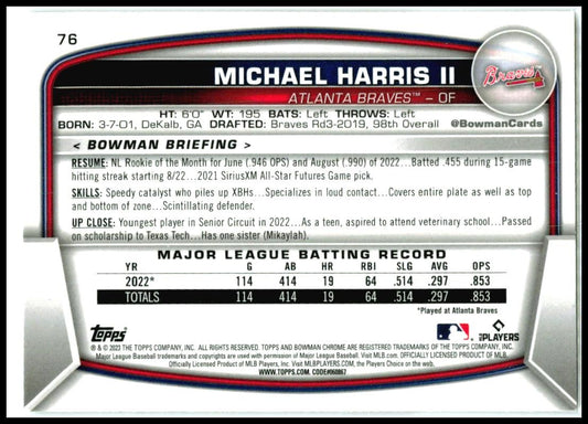 2023 Bowman Mojo Refractors #76 Michael Harris II Rookie Atlanta Braves