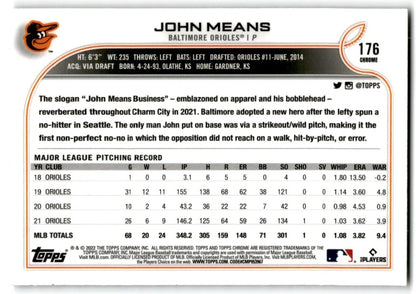 2022 Topps Chrome X-Factor John Means Baltimore Orioles #176