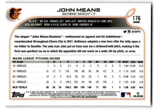 2022 Topps Chrome X-Factor John Means Baltimore Orioles #176