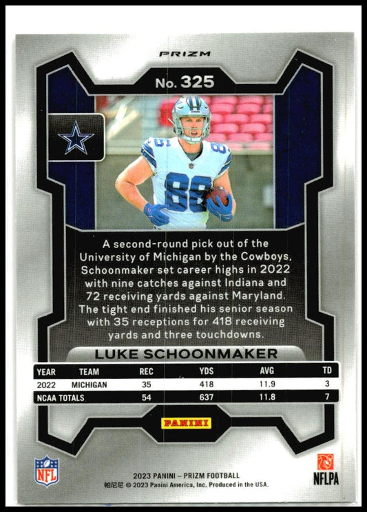 2023 Panini Prizm Lazer #325 Luke Schoonmaker Dallas Cowboys