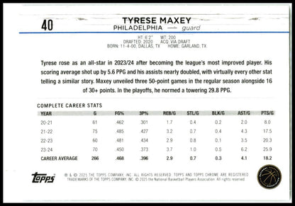2024-25 Topps Chrome Green Topps Logo #40 Tyrese Maxey Philadelphia 76ers