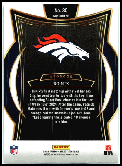 2024 Panini Select #30 Bo Nix Rookie Denver Broncos