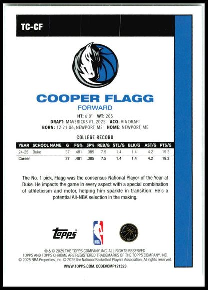 2025-26 Topps 1980-81 Topps Chrome Basketball #TC-CF Cooper Flagg Dallas