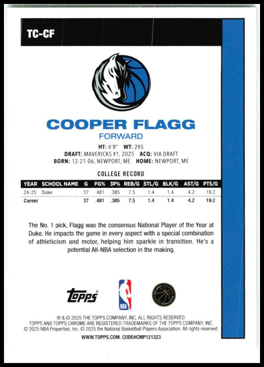 2025-26 Topps 1980-81 Topps Chrome Basketball #TC-CF Cooper Flagg Dallas