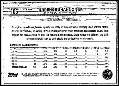2024-25 Topps Chrome Prism Refractor #105 Terrence Shannon Jr. Rookie Minnesota