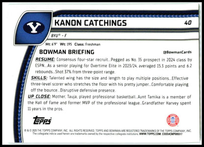 2024-25 Bowman University Chrome Green Shimmer #40 Kanon Catchings BYU Cougars