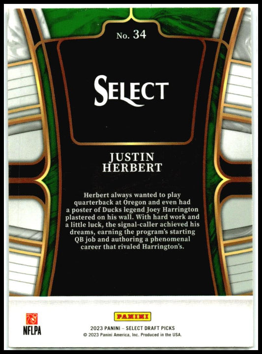 2023 Panini Select Draft Picks Blue Retail #34 Justin Herbert Oregon Ducks