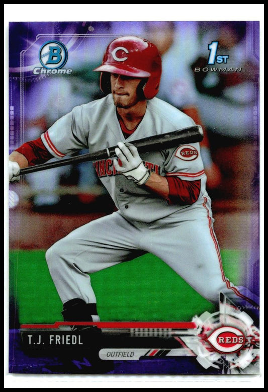 2017 Bowman Chrome Prospects Purple #BCP71 T.J. Friedl #/250 Cincinnati Reds