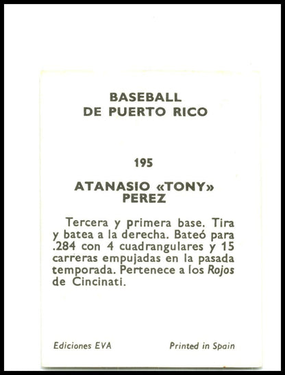 1972 Puerto Rican Winter League Stickers #195 Tony Perez