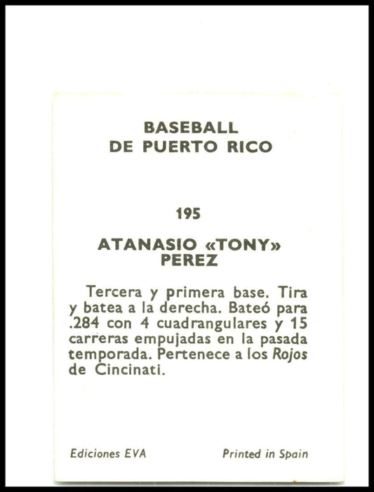 1972 Puerto Rican Winter League Stickers #195 Tony Perez