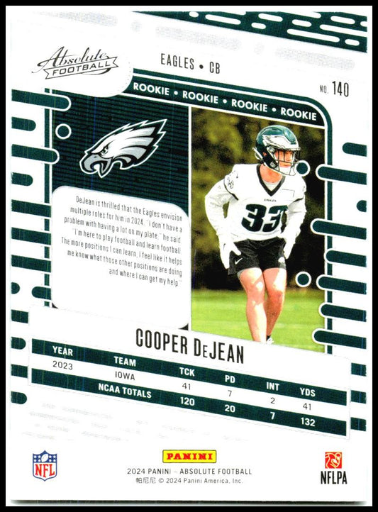2024 Panini Absolute Retail #140 Cooper DeJean Rookie Philadelphia Eagles