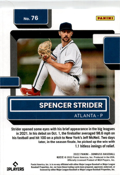 2022 Donruss #76 Spencer Strider Rookie Atlanta Braves