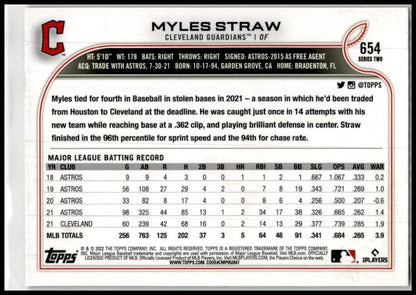2022 Topps Royal Blue #654 Myles Straw Cleveland Guardians